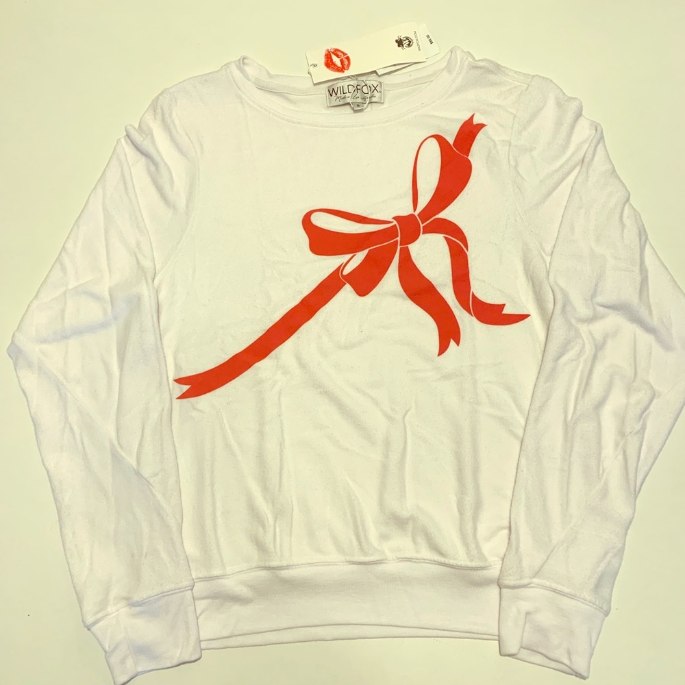 WILDFOX Bow Sweater Christmas Holiday red white